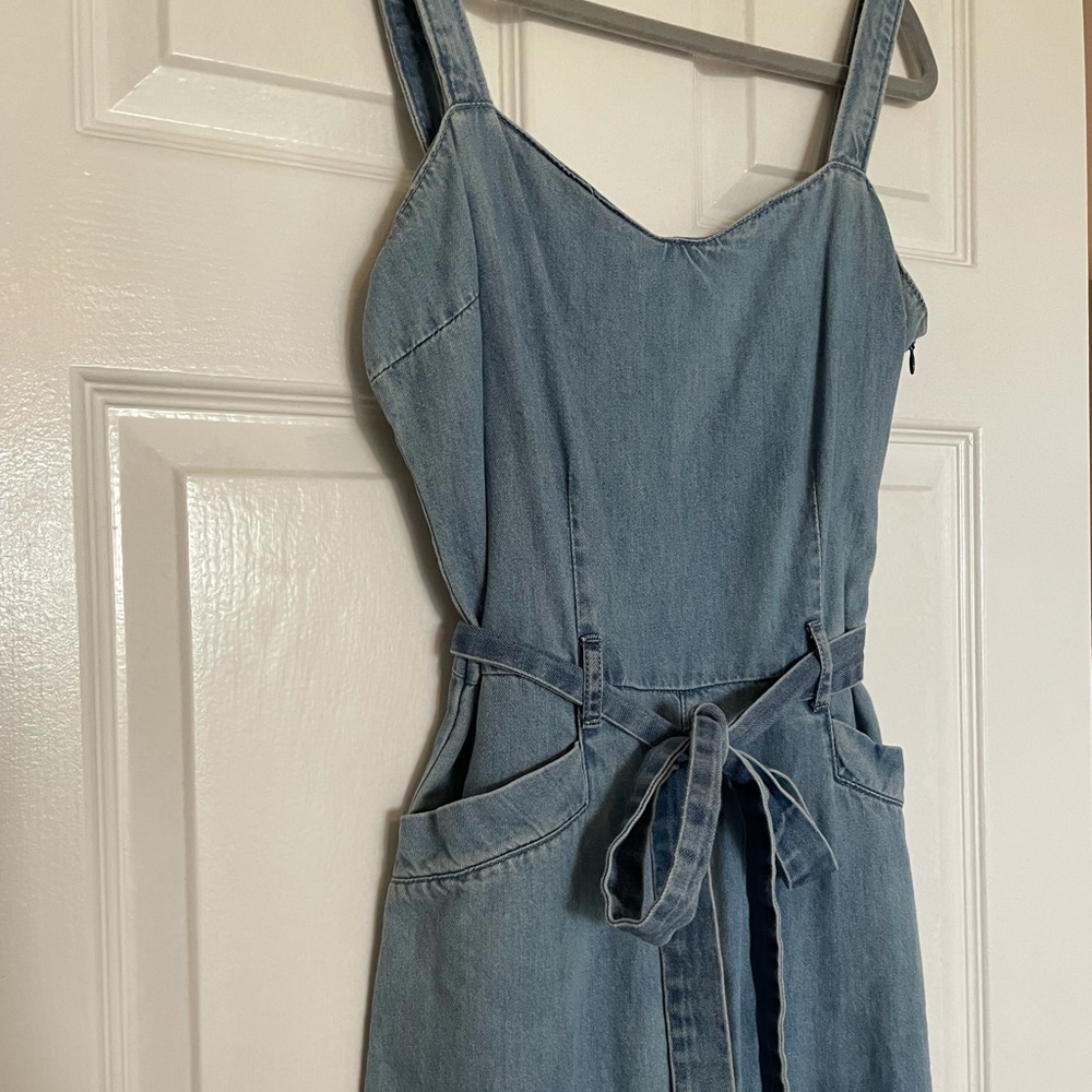 PAIGE Light Blue Denim Jumpsuit with Waist Tie - Picture 5 of 7
